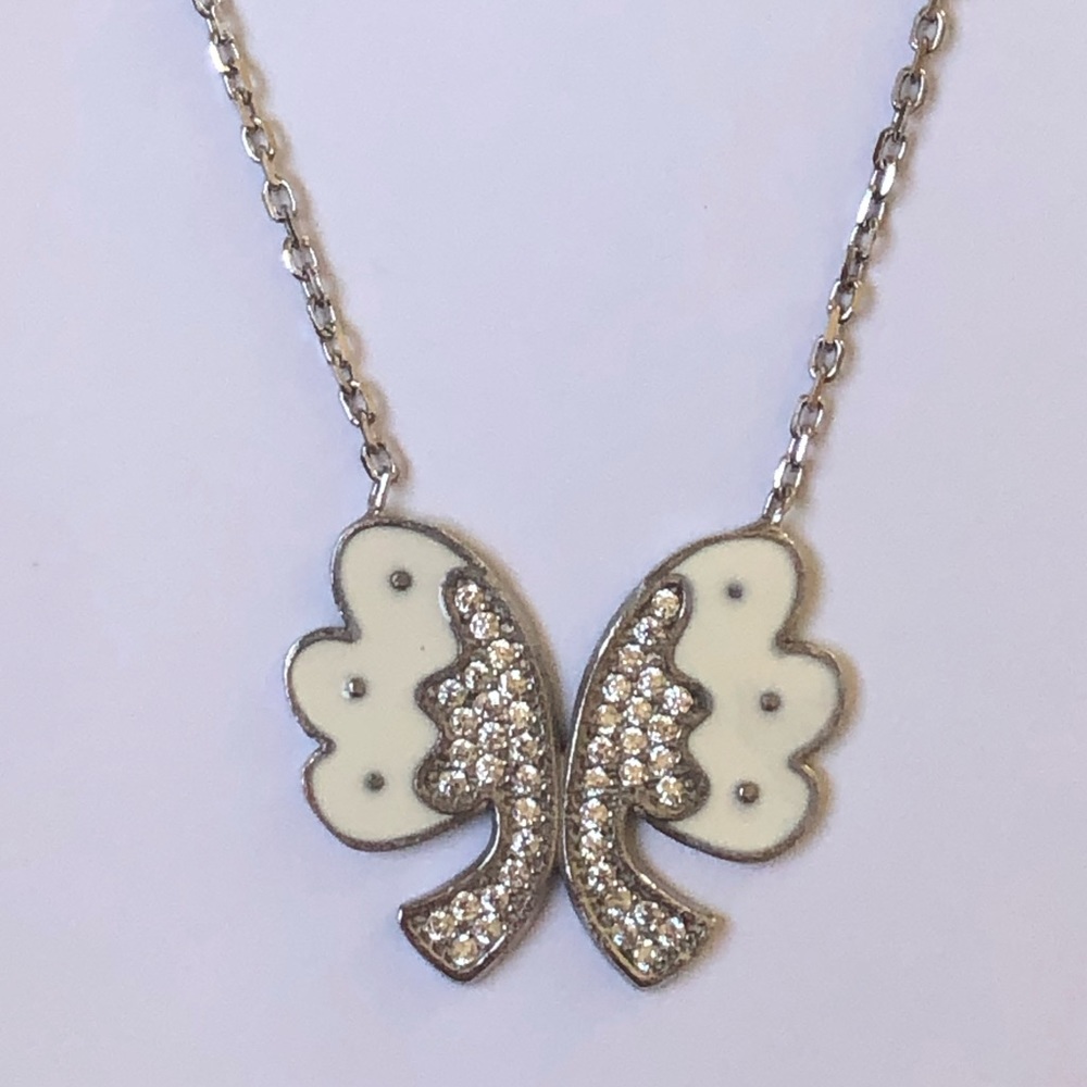 💝925 Silver bow enamel cubic zirconia cz stones necklace hand made